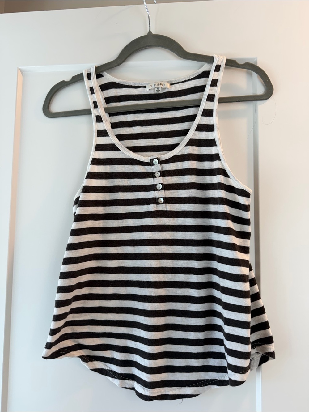 Z Supply Black and White Striped Henley Tank